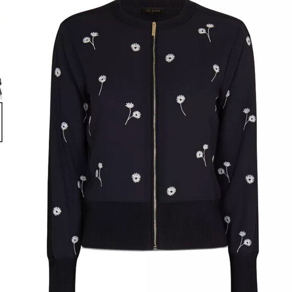 Ted Baker Marthia Floral-Embroidered Mixed-Knit Cardigan size 3 like new - Picture 4 of 9